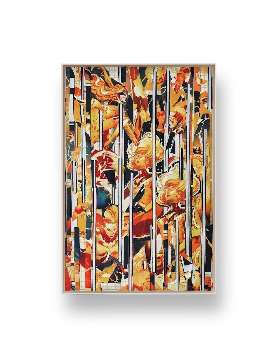 Framed presentation view of the Phoenix collage object in portrait orientation.