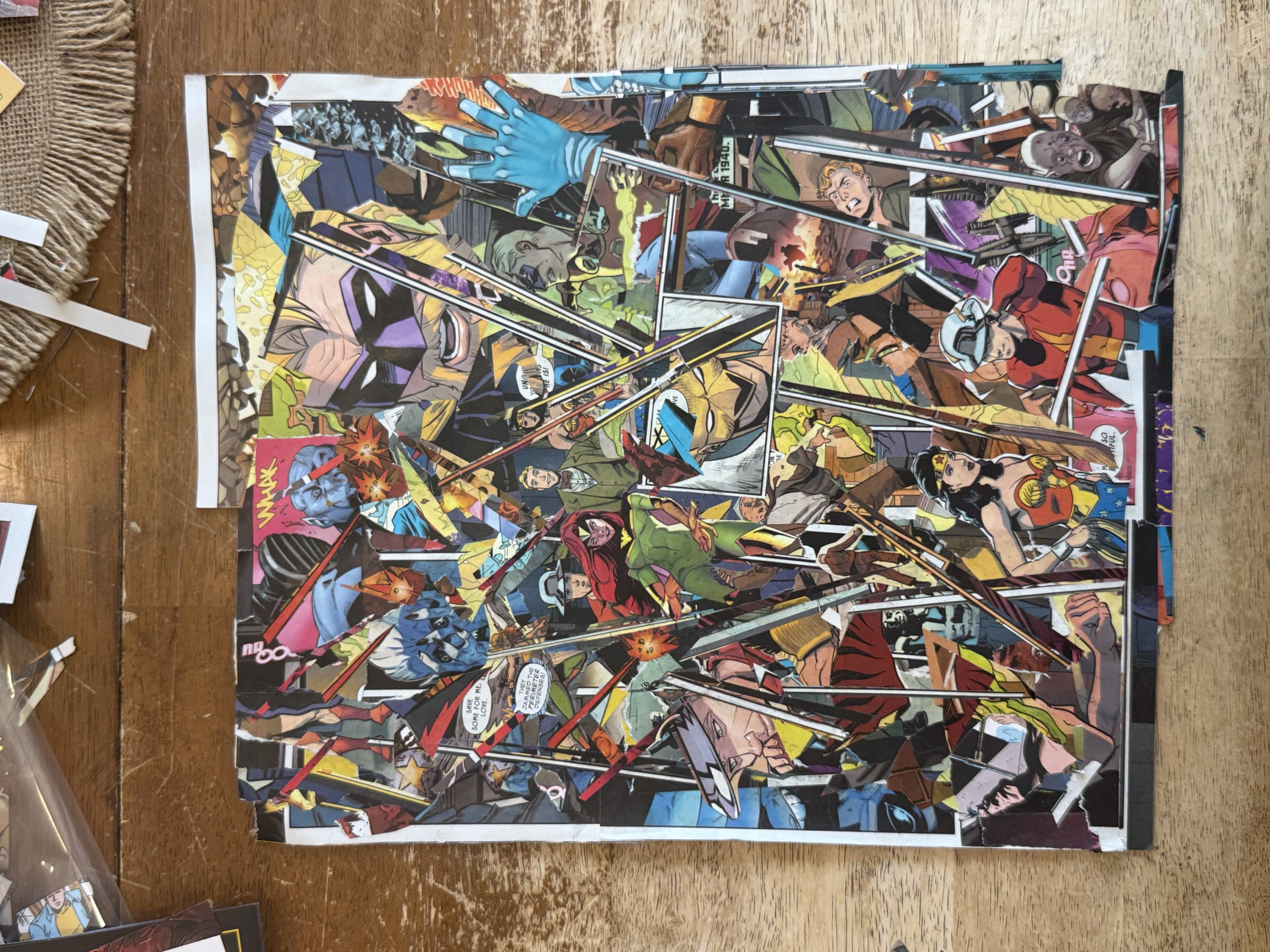Overhead view of the second JSA collage evolution with a dense diagonal shard lattice crossing the full composition.